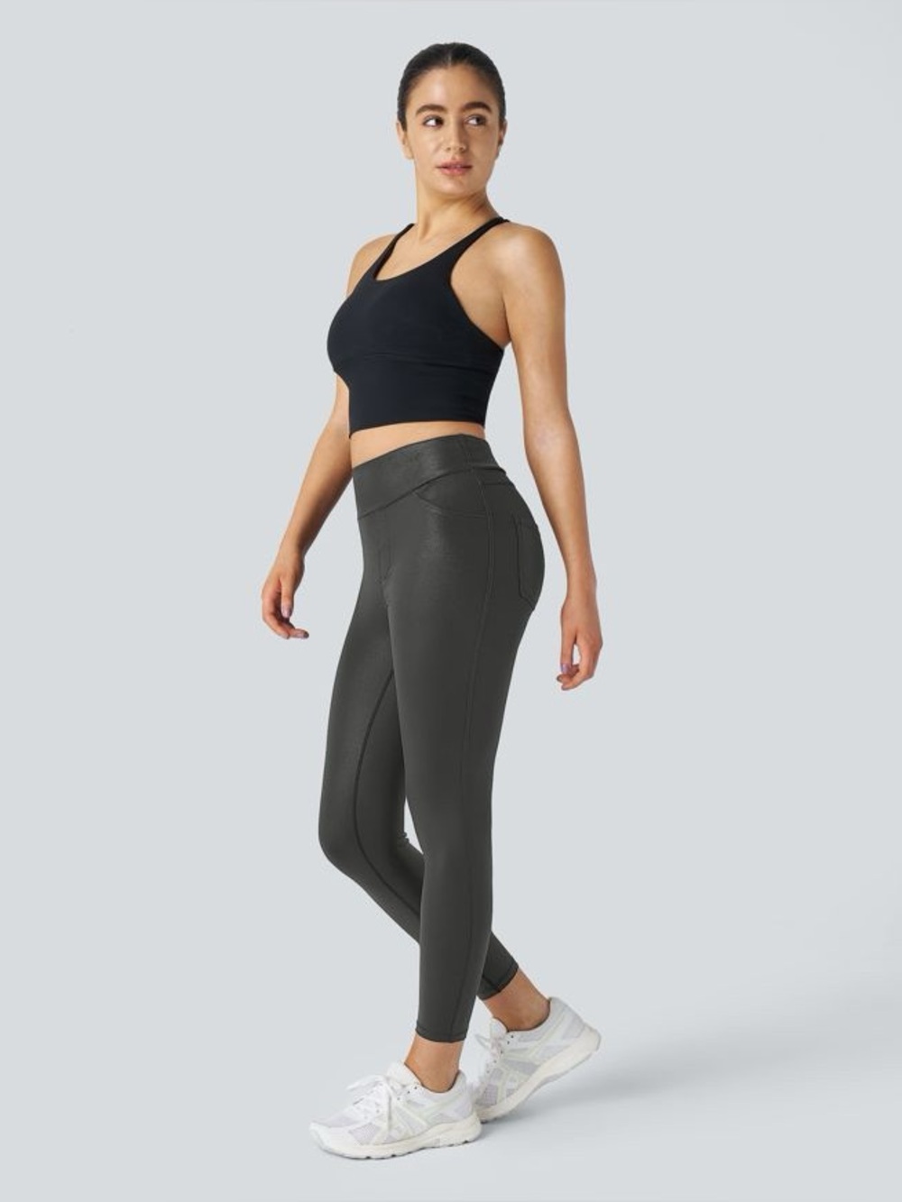 Halara SoftlyZero Faux Leather High Waisted Pocket Work Leggings Size Medium